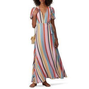 Louna Meghan Striped Multicolor Maxi Wrap Dress Size Small RTR Chic & Flowy